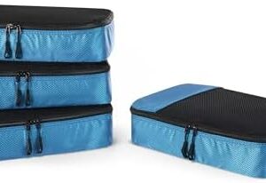 Amazon Essentials 4-Piece Packing Cubes Travel Accessories Set, Luggage Organizer with Double Zipper, Mesh Top, Space-Saving, Medium, Sky Blue (Previously Amazon Basics)