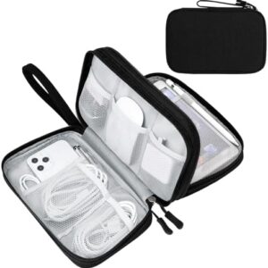 FYY Electronic Organizer, Large Travel Cable Organizer Bag Pouch Electronic Accessories Carry Case Portable Waterproof Double Layers All-in-One Storage Bag for Cable, Cord, Charger, Phone, Black